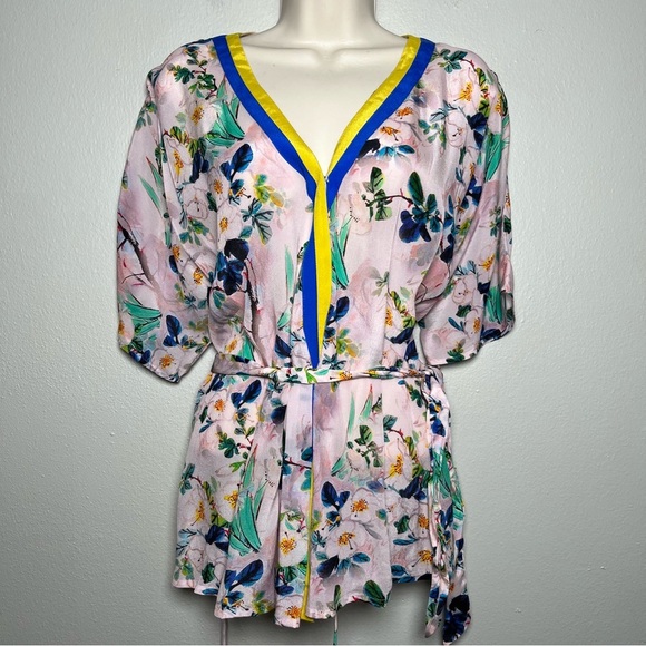 Rdalamal Anthropologie Women Kimono Top Small Pink Floral Dainty Spring Whimsica - Picture 1 of 8